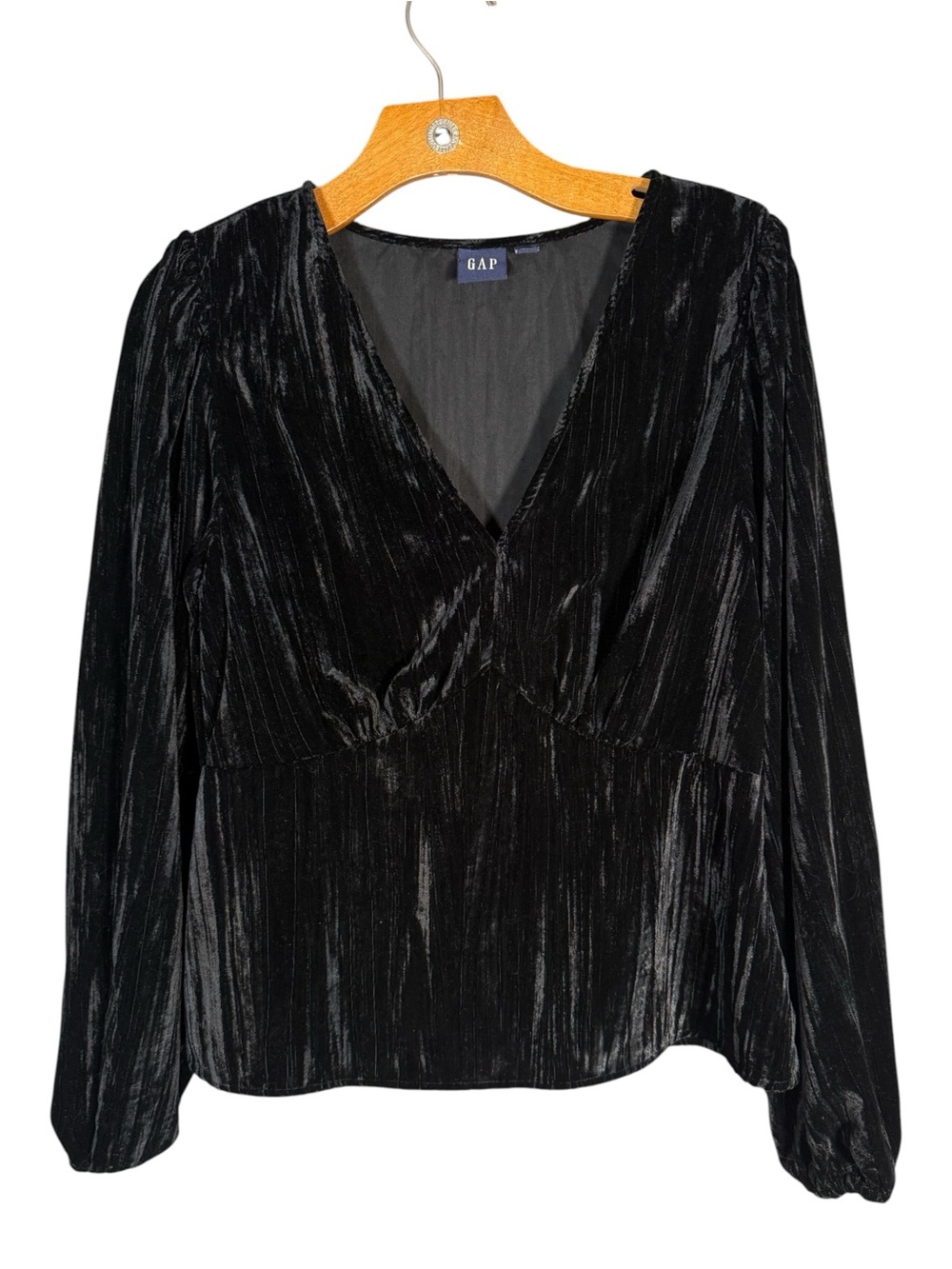 GAP Black Velvet Long Sleeve Balloon Sleeve Top Babydoll Whimsigoth Witchy M
